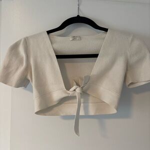 Wilfred Ivory Ribbed Tie-Front Crop Top